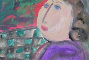 lady dressed in purple painting