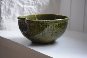 Antique Farnham Pottery Owl Bowl Green Glaze