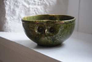 Antique Farnham Pottery Owl Bowl Green Glaze