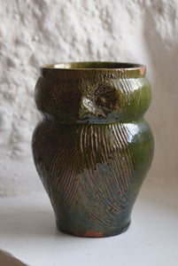 Early Farnham Pottery Green Glaze Owl Jug