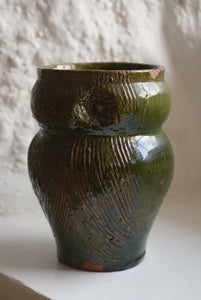 Early Farnham Pottery Green Glaze Owl Jug