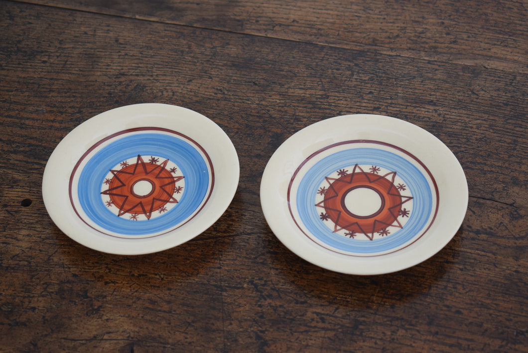 pair of blue pottery dishes