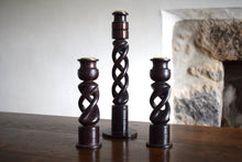 Load image into Gallery viewer, three wooden candlesticks