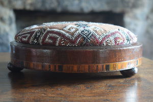 Beadwork Foot Stool with Marquetry Inlay
