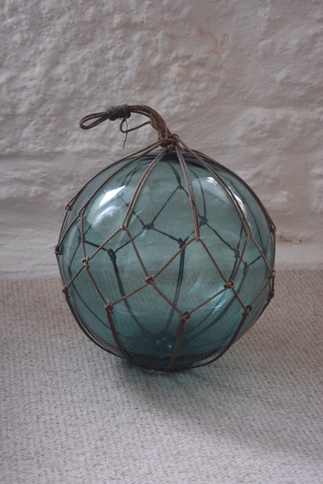 Vintage Japanese Glass Fishing Float With Netting