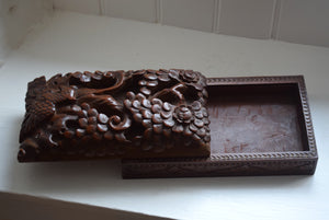 Carved Hardwood Box with Sliding Lid 