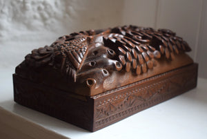 Carved Hardwood Box with Sliding Lid 