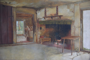 oil painting fireplace in old house