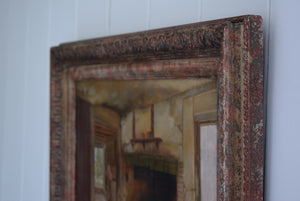 oil painting fireplace in old house