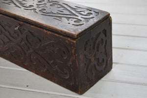 Antique Miniature Oak Coffer With Carvings