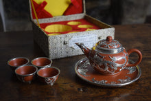 Load image into Gallery viewer, Yixing Clay Silver Metal Over-lay Cased Tea Set