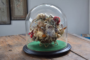 Victorian Woolwork Flower Arrangement Glass Dome