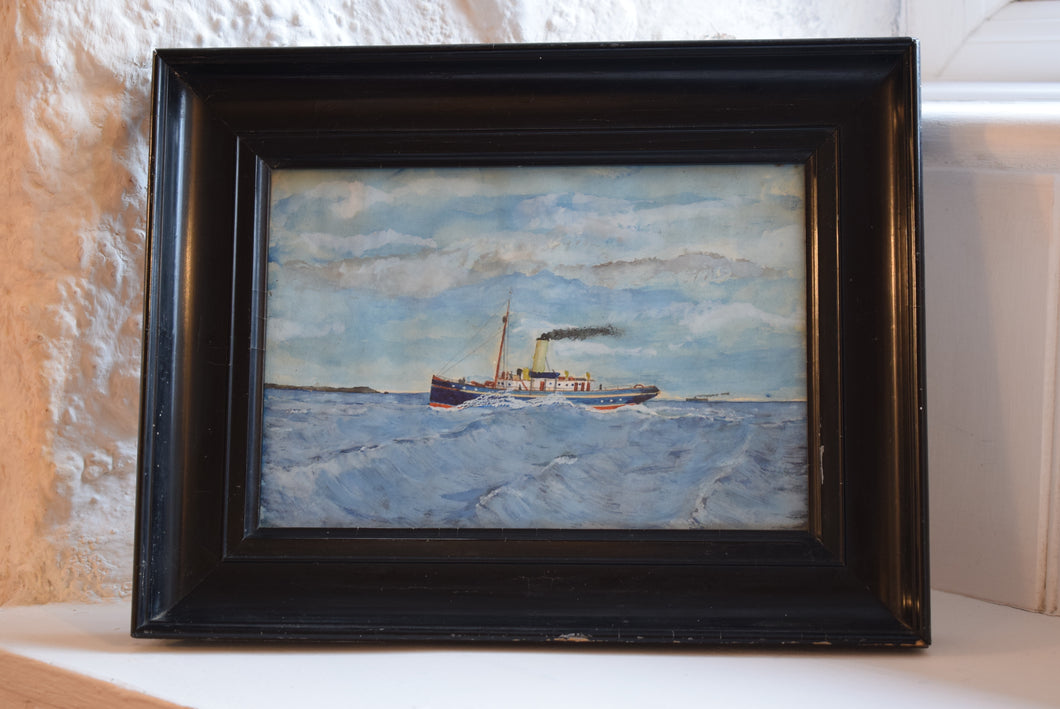 Antique Watercolour Painting Steamship