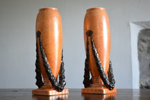 Load image into Gallery viewer, pair of large orange vases