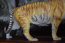 Load image into Gallery viewer, ceramic tiger stood upon wooden plinth