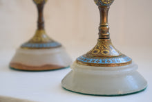 Load image into Gallery viewer, French Champleve Enamel and Brass Candlesticks