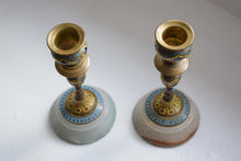 Load image into Gallery viewer, French Champleve Enamel and Brass Candlesticks