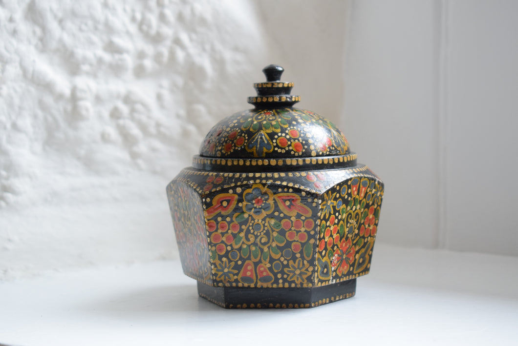 Antique Hand Painted Kashmiri Lidded Pot
