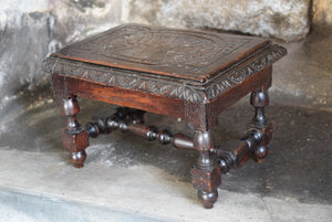 Small Antique Carved Oak Footstool 