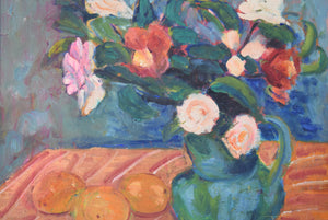 Flowers and Oranges Still Life Oil on Board