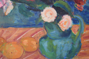 Flowers and Oranges Still Life Oil on Board