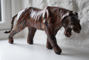 Antique Leather Sculpture Burmese Tiger 