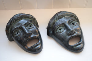 Vintage Greek Painted Terracotta Tragedy Masks 