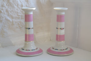  Pink and White Porcelain Candlesticks