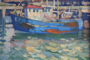 Oil Painting Fishing Boats at Harbour