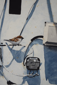 painting of a sparrow on a wall
