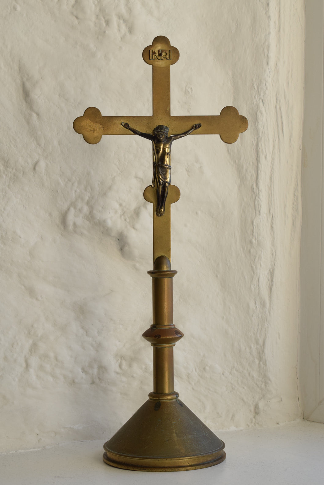 Antique Brass Altar Cross Crucifix 
