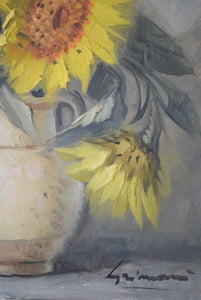 Large Oil on Canvas Still Life of Sunflowers by Beppe Grimani