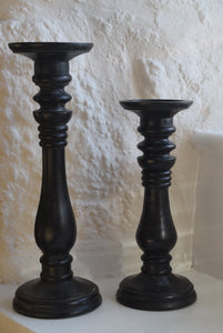 Antique Pair of Tall Ebonised Mahogany Candle Stands