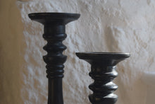 Load image into Gallery viewer, Antique Pair of Tall Ebonised Mahogany Candle Stands