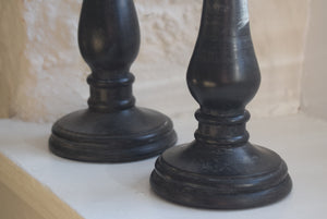 Antique Pair of Tall Ebonised Mahogany Candle Stands