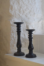 Load image into Gallery viewer, Antique Pair of Tall Ebonised Mahogany Candle Stands