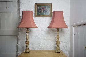 Cream Coloured Painted Wooden Lamps 
