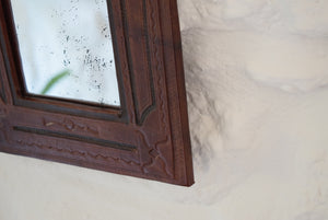 Vintage Hand Tooled Leather Mirror