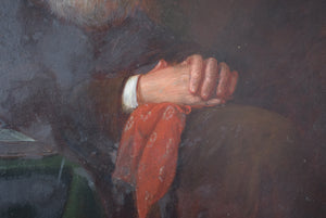 19th Century Oil on Panel Old Man in Contemplation