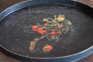 Antique Black Lacquer Tray Decorated with Strawberries 