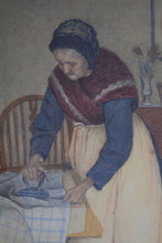 Load image into Gallery viewer, Antique Framed Watercolour Victorian Lady Ironing