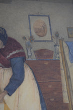 Load image into Gallery viewer, Antique Framed Watercolour Victorian Lady Ironing