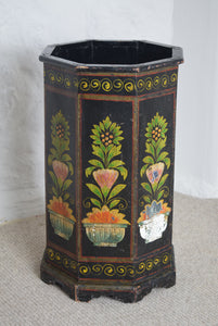Floral Painted Wooden Waste Paper Bin 