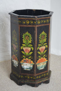 Floral Painted Wooden Waste Paper Bin 