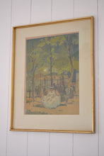 Load image into Gallery viewer, French Mixed Media Painting Night Time Park Scene Early 20th Century