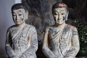 Antique Burmese Carved Kneeling Monks