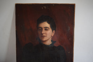 British School Oil Portrait of a Young Woman in a Black Dress