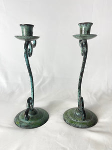 Vintage Matching Pair of Decorative Metal Candlesticks