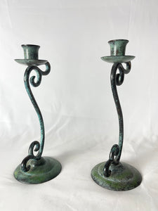 Vintage Matching Pair of Decorative Metal Candlesticks