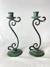 Load image into Gallery viewer, Vintage Matching Pair of Decorative Metal Candlesticks